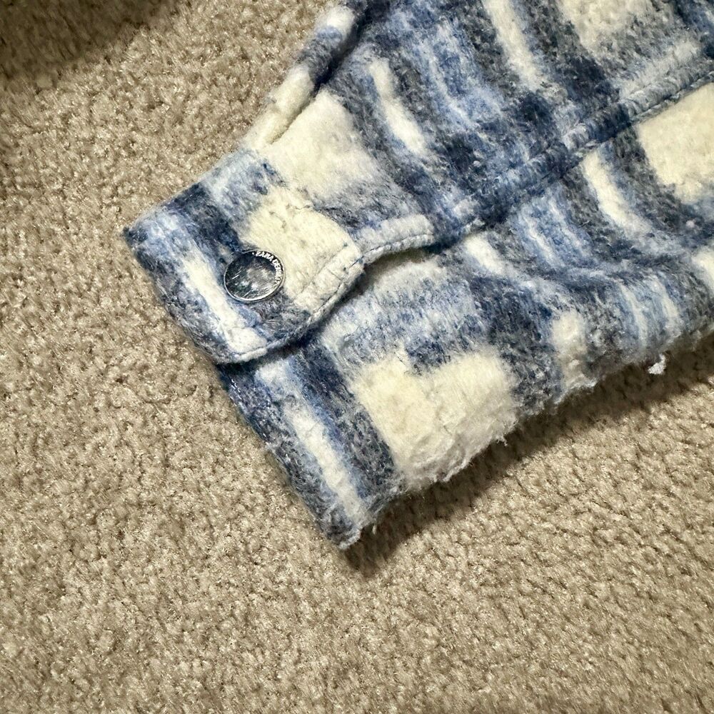 Zara Plaid Cropped Jacket Shacket Blue/Cream Button Front Size S - Picture 10 of 11